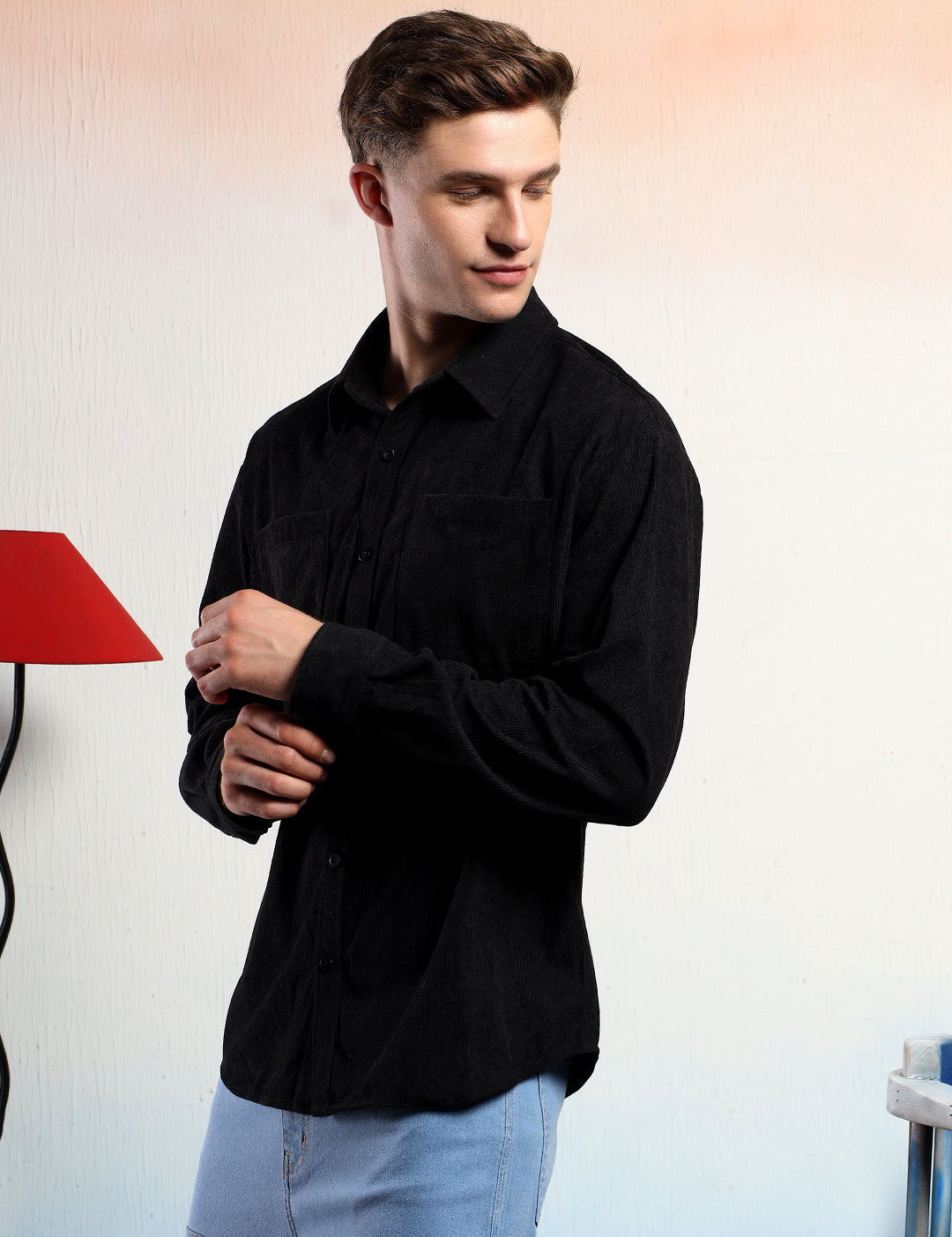 KOTTY Men Solid Casual Black Shirt 