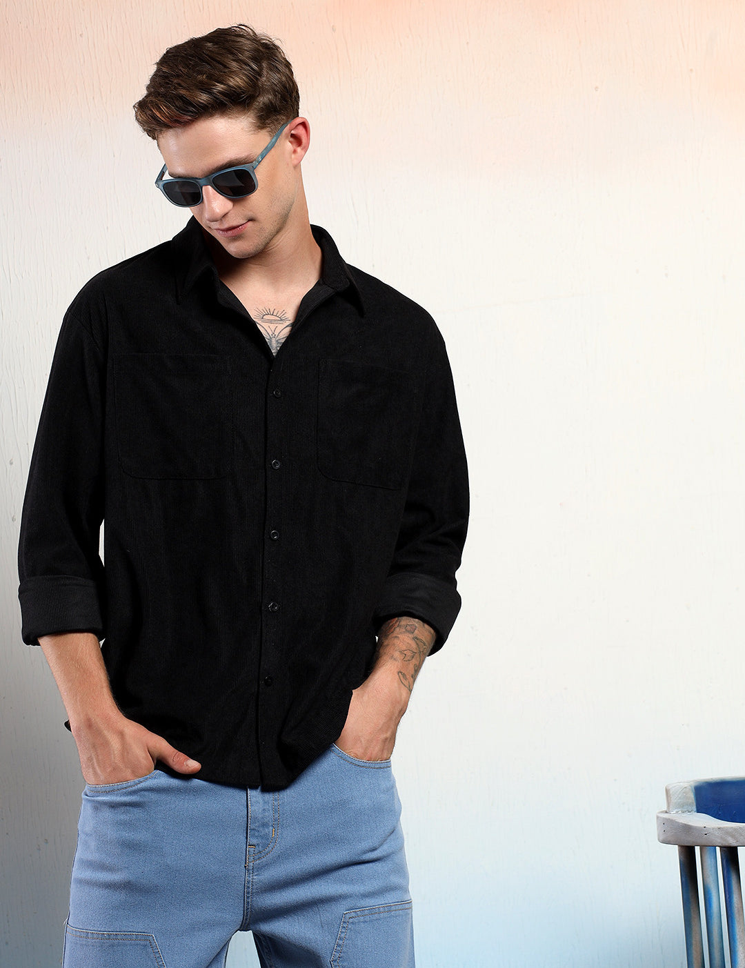 KOTTY Men Solid Casual Black Shirt 