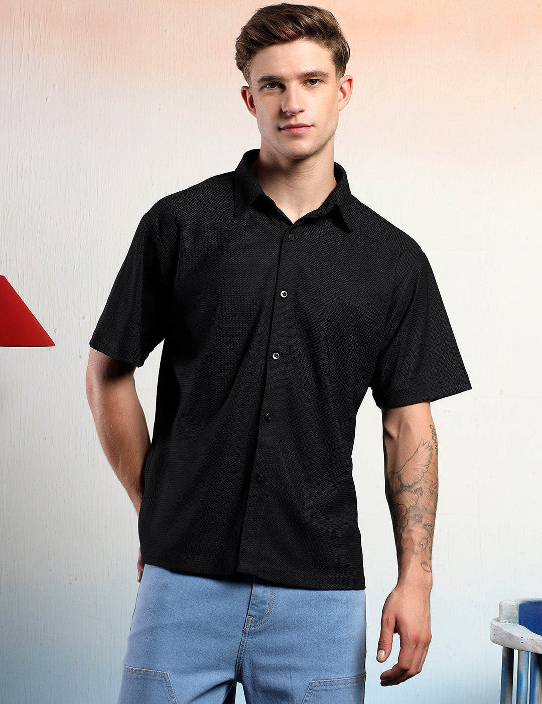 KOTTY Men Solid Casual Black Shirt 