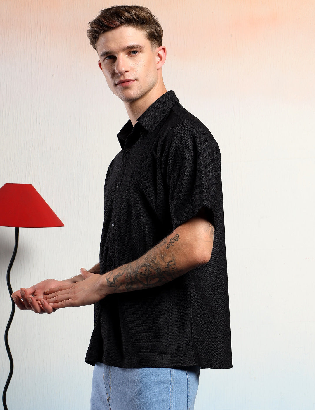 KOTTY Men Solid Casual Black Shirt 