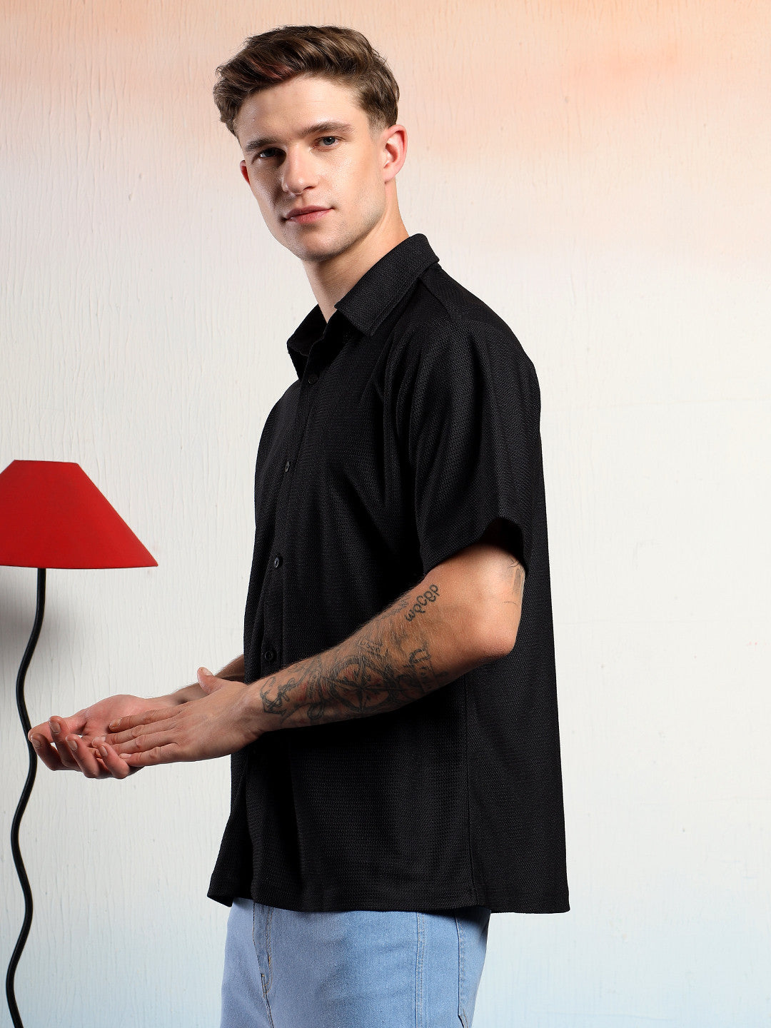 KOTTY Men Solid Casual Black Shirt 
