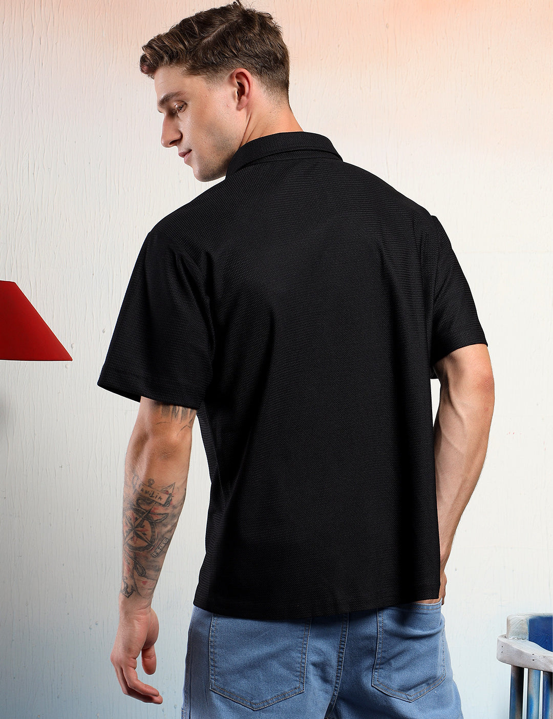 KOTTY Men Solid Casual Black Shirt 