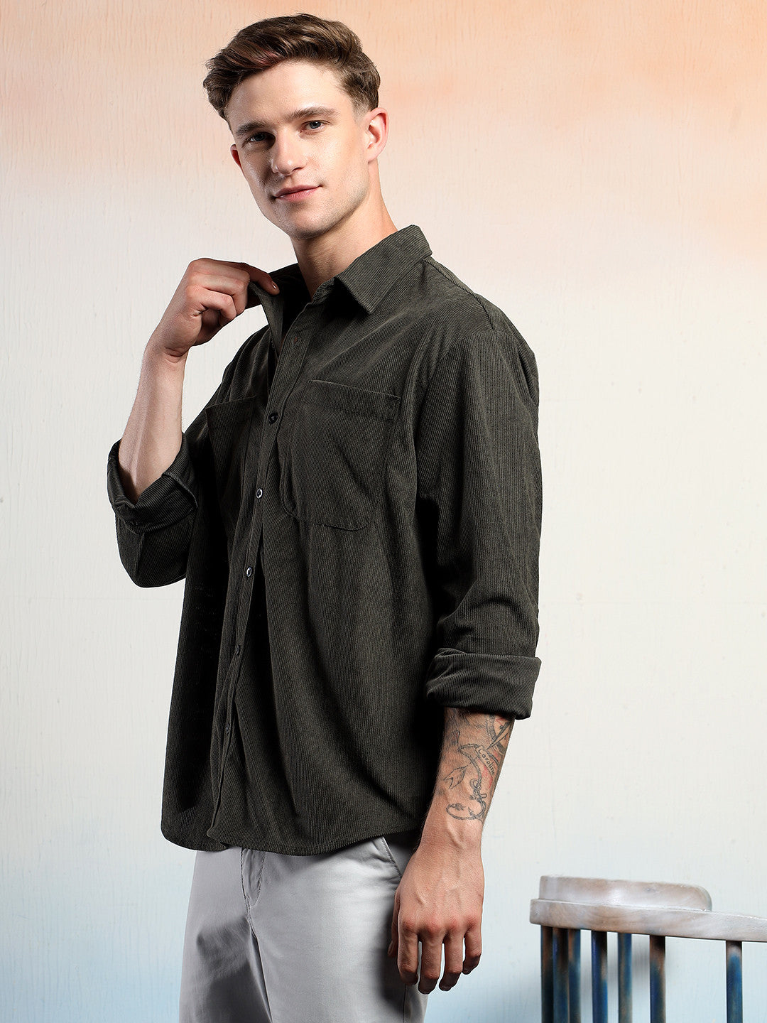 KOTTY Men Solid Casual Green Shirt 