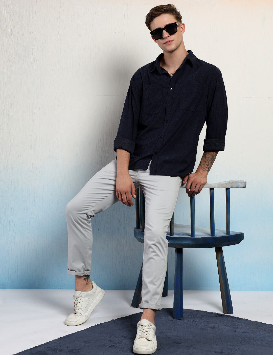 KOTTY Men Solid Casual Blue Shirt 
