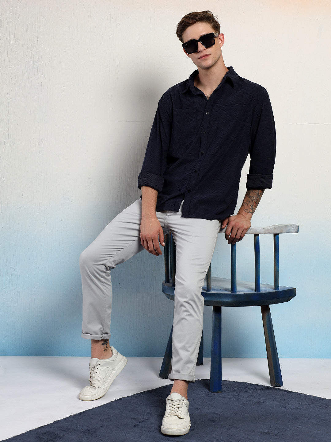 KOTTY Men Solid Casual Blue Shirt 