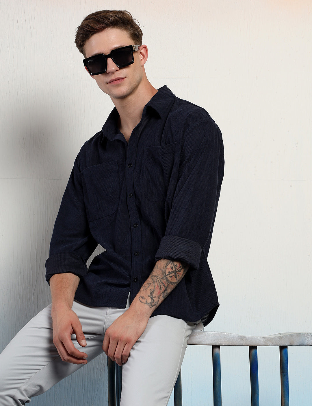 KOTTY Men Solid Casual Blue Shirt 