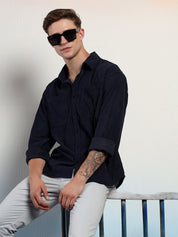 KOTTY Men Solid Casual Blue Shirt 