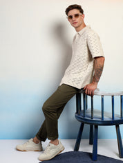 KOTTY Men Striped Casual Beige Shirt 
