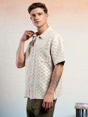 KOTTY Men Striped Casual Beige Shirt 