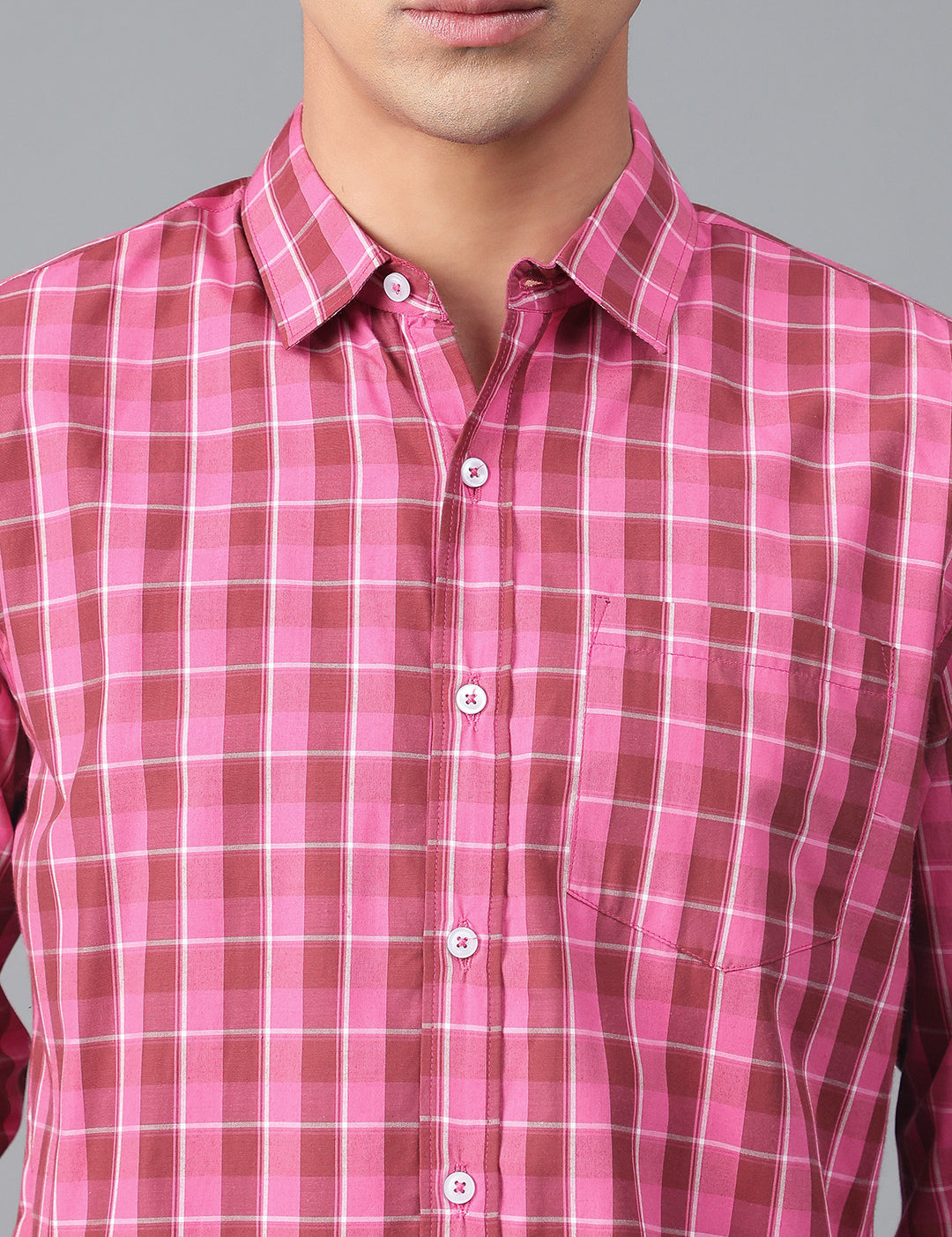 KOTTY Men Checkered Casual Pink, Maroon, White Shirt 