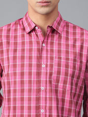 KOTTY Men Checkered Casual Pink, Maroon, White Shirt 