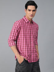 KOTTY Men Checkered Casual Pink, Maroon, White Shirt 