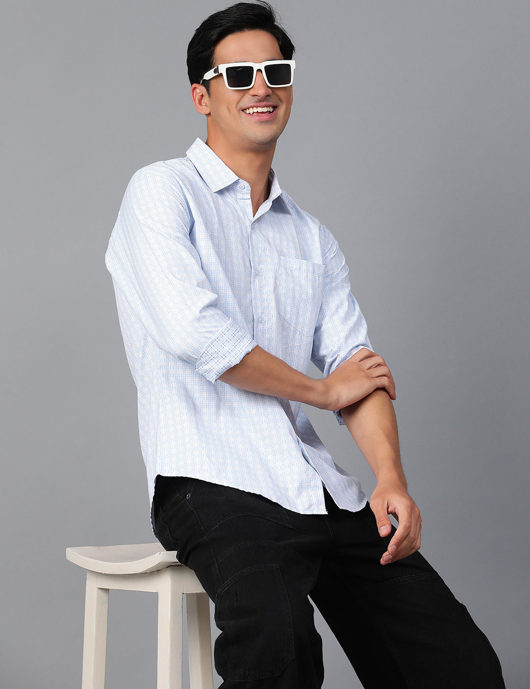 KOTTY Men Printed Casual Light Blue, White Shirt 