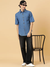 KOTTY Men Solid Casual Blue Shirt 