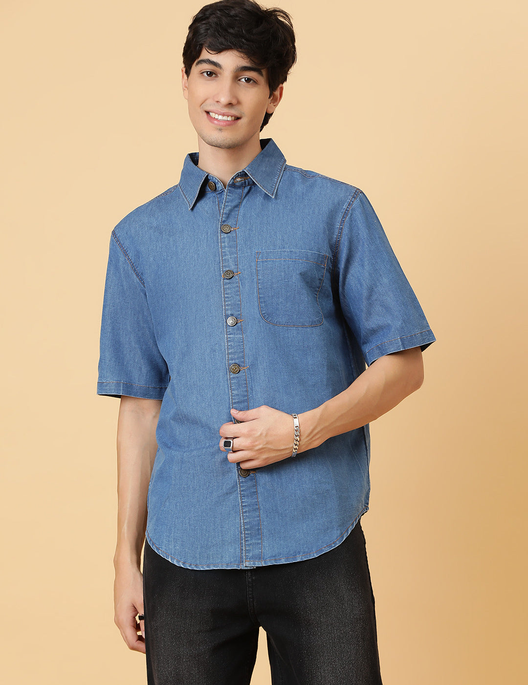 KOTTY Men Solid Casual Blue Shirt 