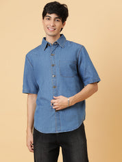 KOTTY Men Solid Casual Blue Shirt 