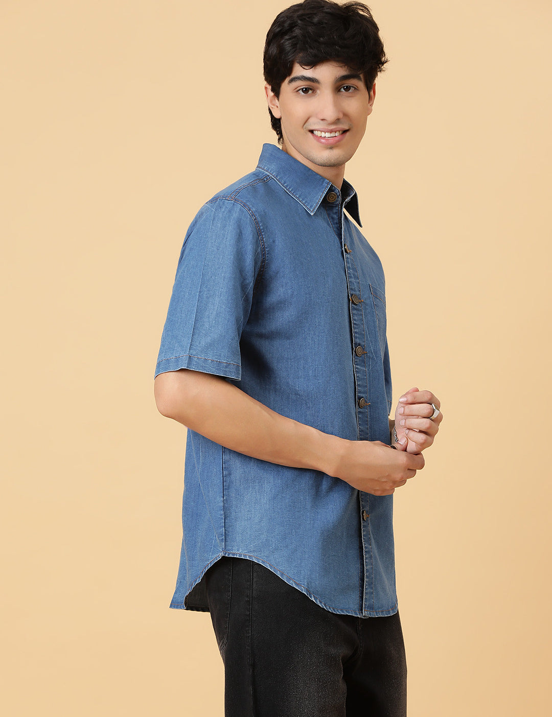 KOTTY Men Solid Casual Blue Shirt 