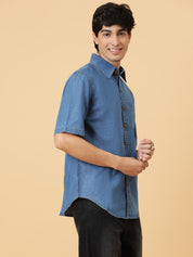 KOTTY Men Solid Casual Blue Shirt 