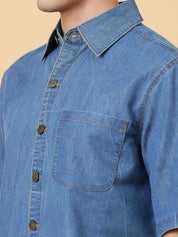 KOTTY Men Solid Casual Blue Shirt 