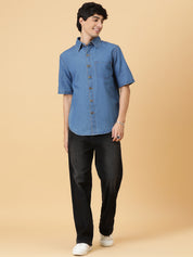KOTTY Men Solid Casual Blue Shirt 