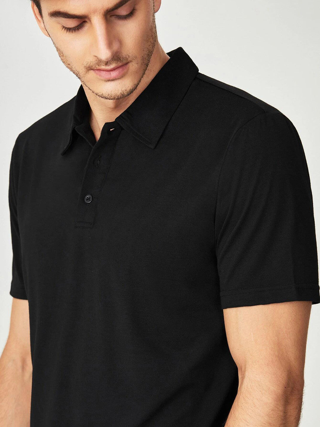 KOTTY Solid Men Polo Neck Black T-Shirt