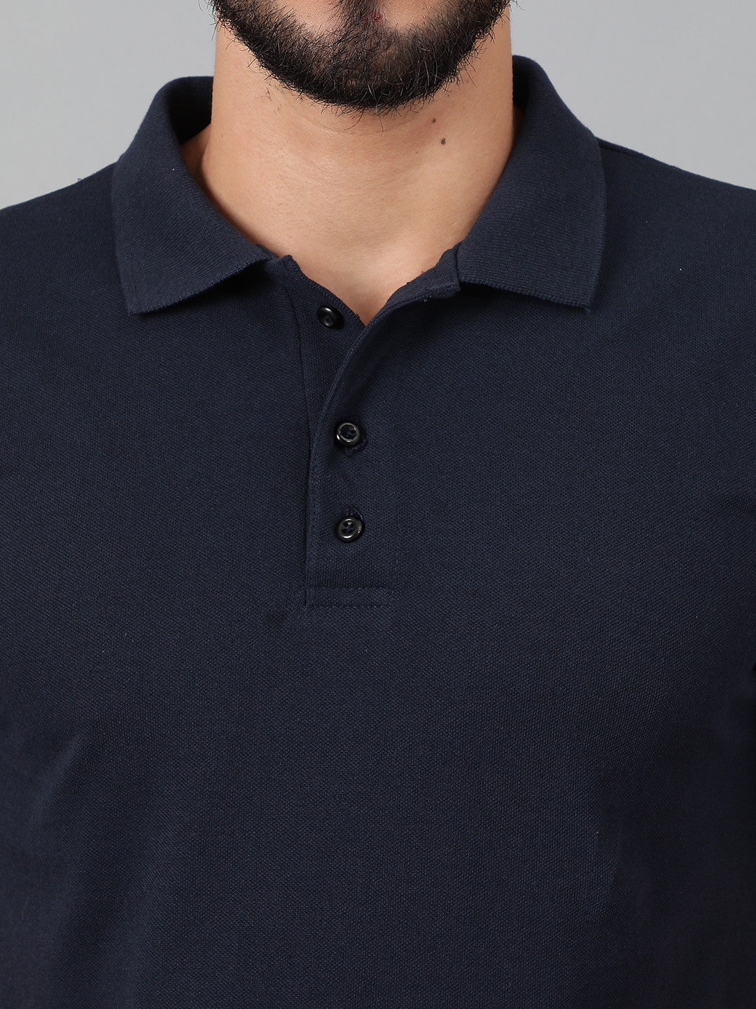 KOTTY Solid Men Polo Neck Navy Blue T-Shirt