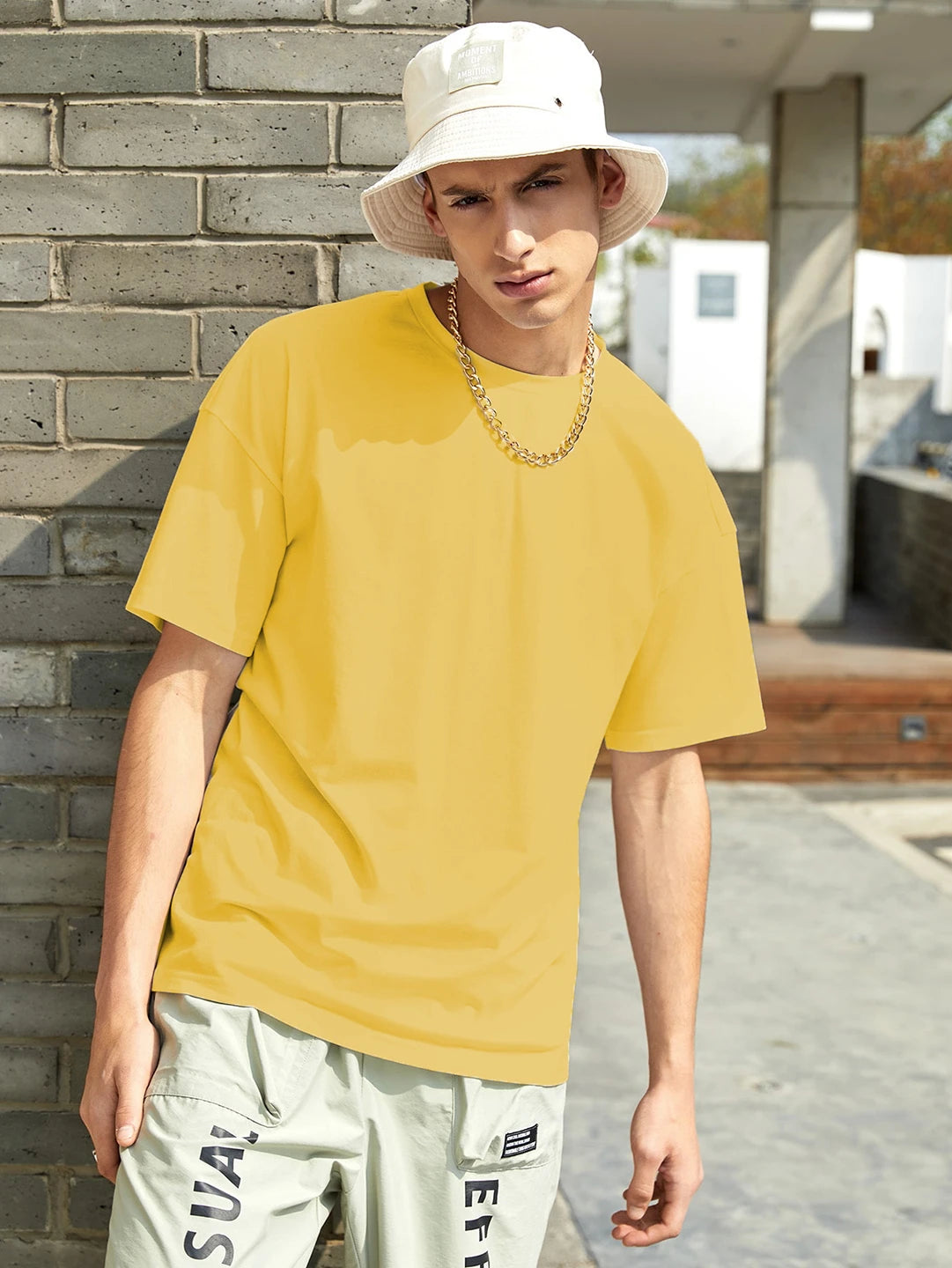 KOTTY Solid Men Round Neck Yellow T-Shirt