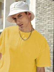 KOTTY Solid Men Round Neck Yellow T-Shirt