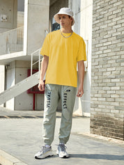 KOTTY Solid Men Round Neck Gold T-Shirt