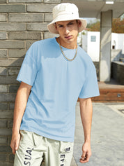 KOTTY Solid Men Round Neck Blue T-Shirt