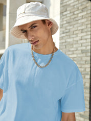 KOTTY Solid Men Round Neck Blue T-Shirt