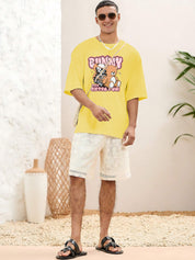 KOTTY Printed Men Round Neck Yellow T-Shirt