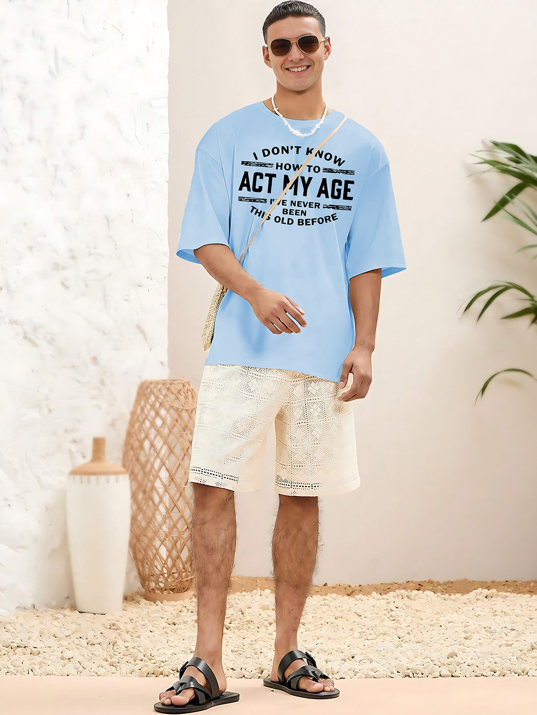 KOTTY Printed Men Round Neck Blue T-Shirt