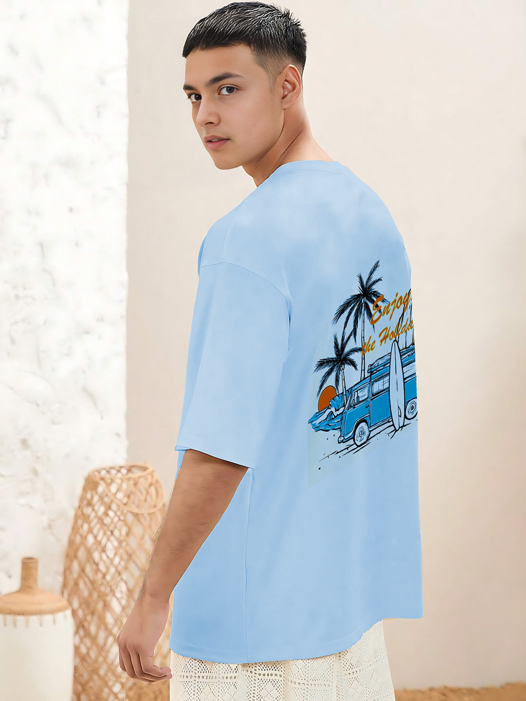 KOTTY Printed Men Round Neck Blue T-Shirt