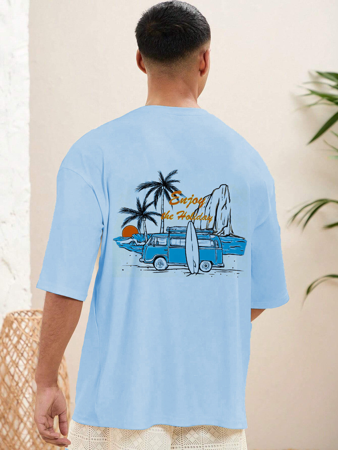 KOTTY Printed Men Round Neck Blue T-Shirt
