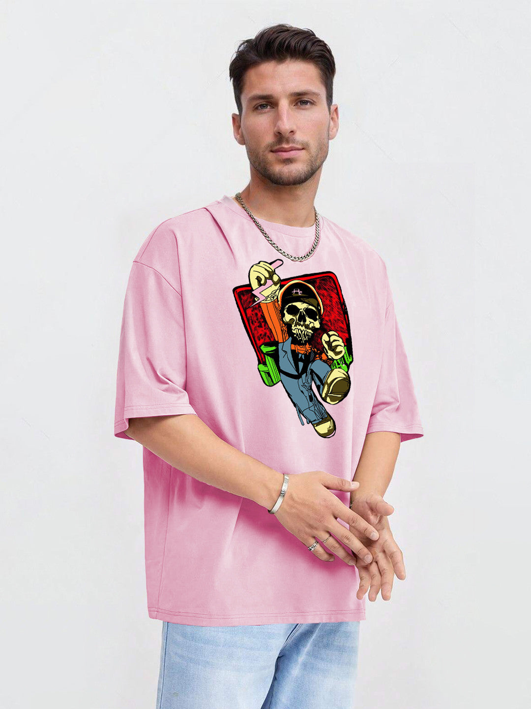 KOTTY Printed Men Round Neck Pink T-Shirt