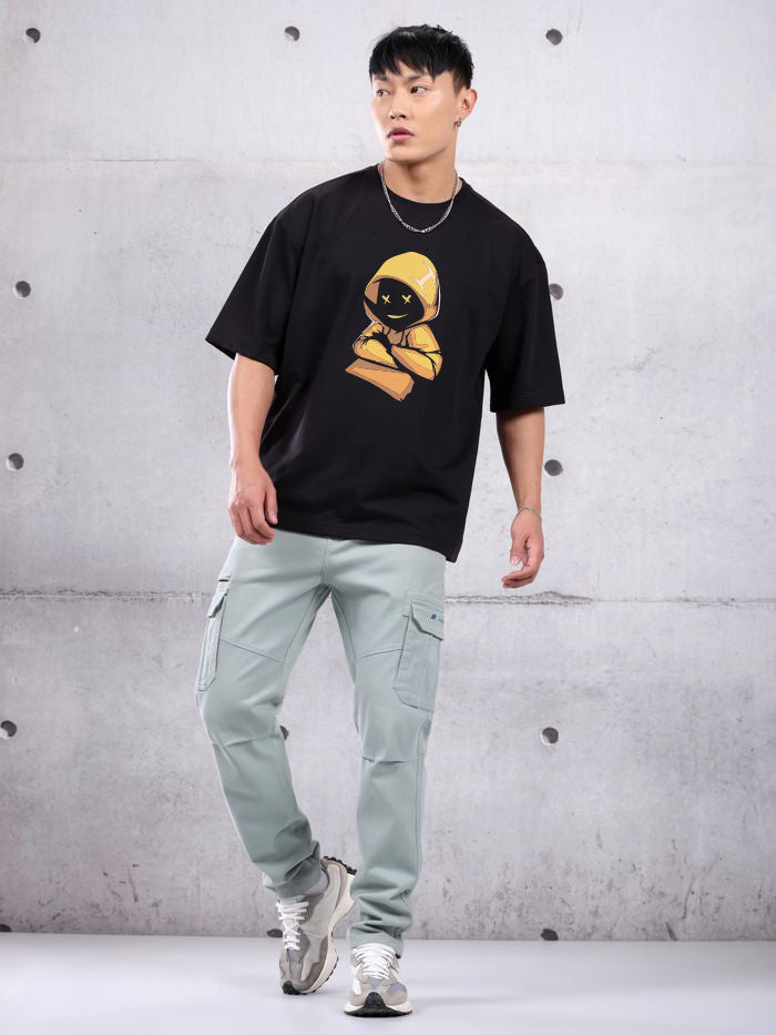 KOTTY Printed Men Round Neck Black T-Shirt