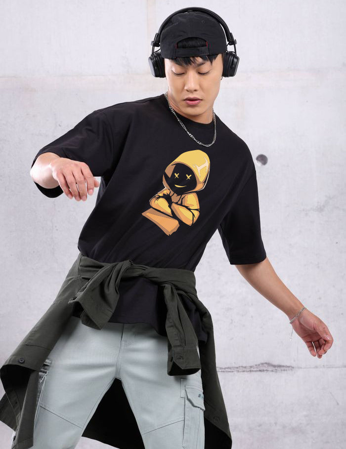 KOTTY Printed Men Round Neck Black T-Shirt