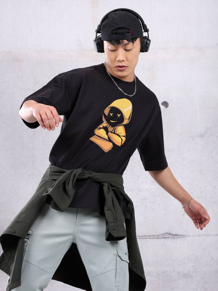 KOTTY Printed Men Round Neck Black T-Shirt