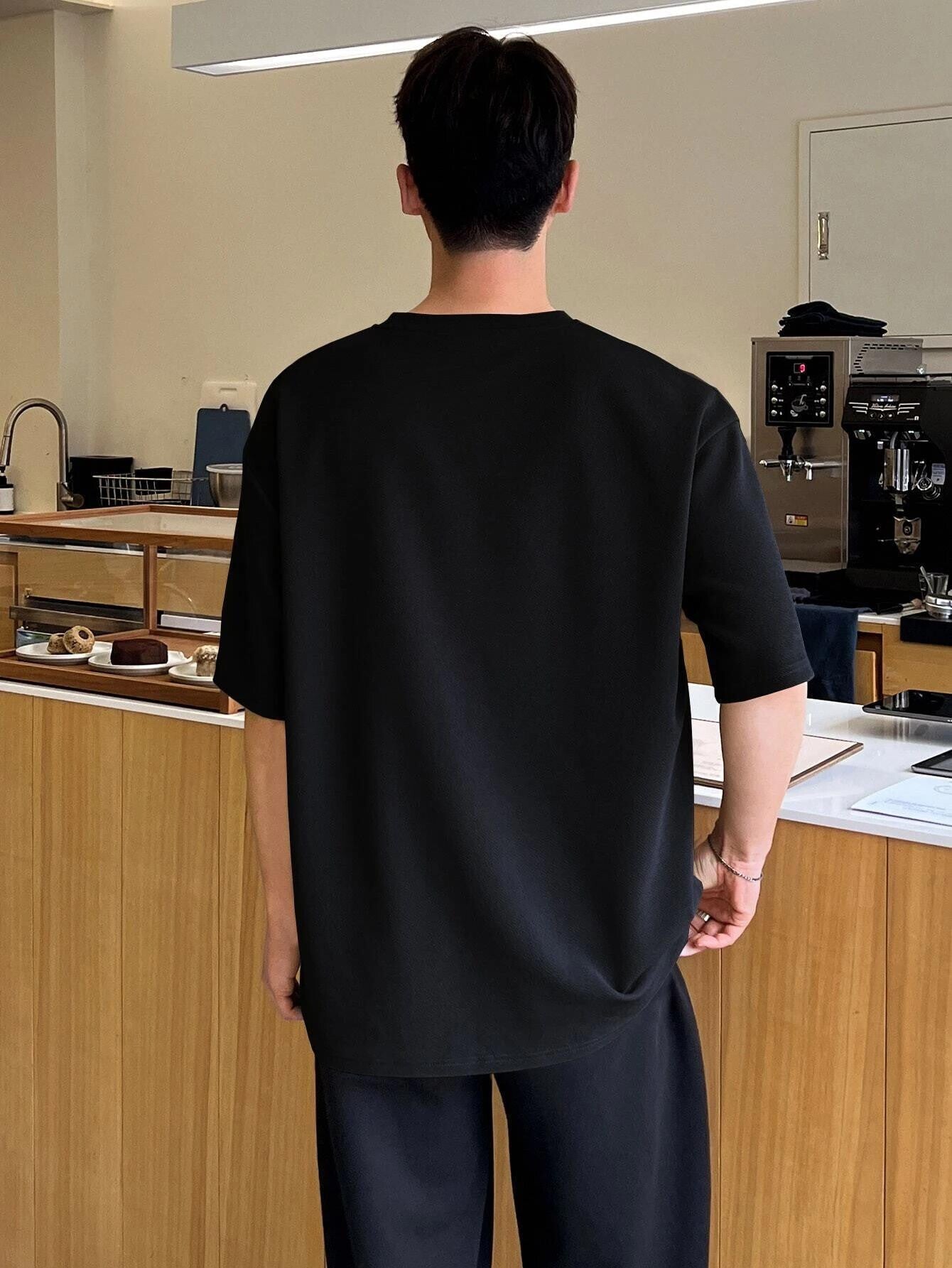 KOTTY Mens Solid Boet Neck Black T-Shirt