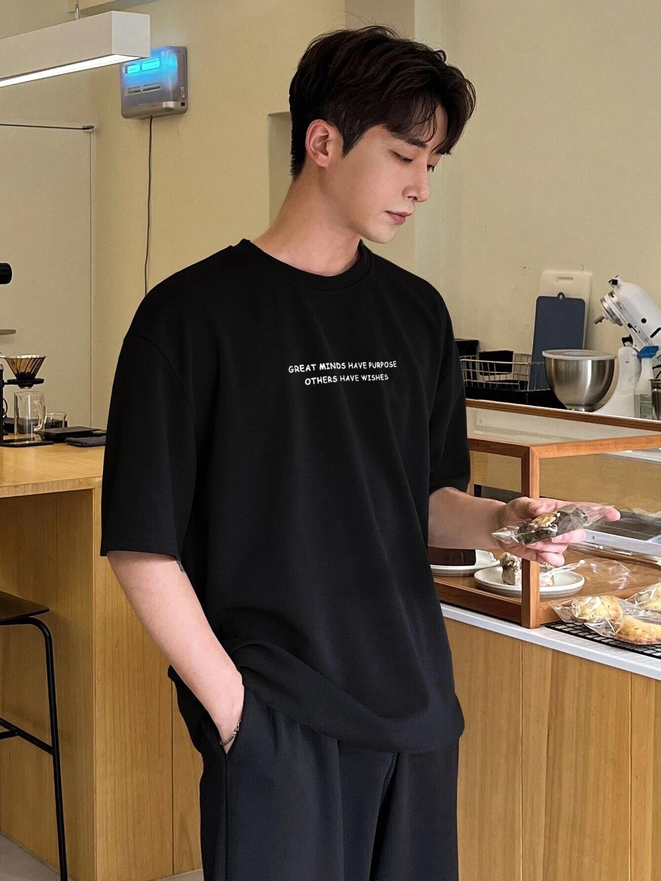 KOTTY Mens Solid Boet Neck Black T-Shirt