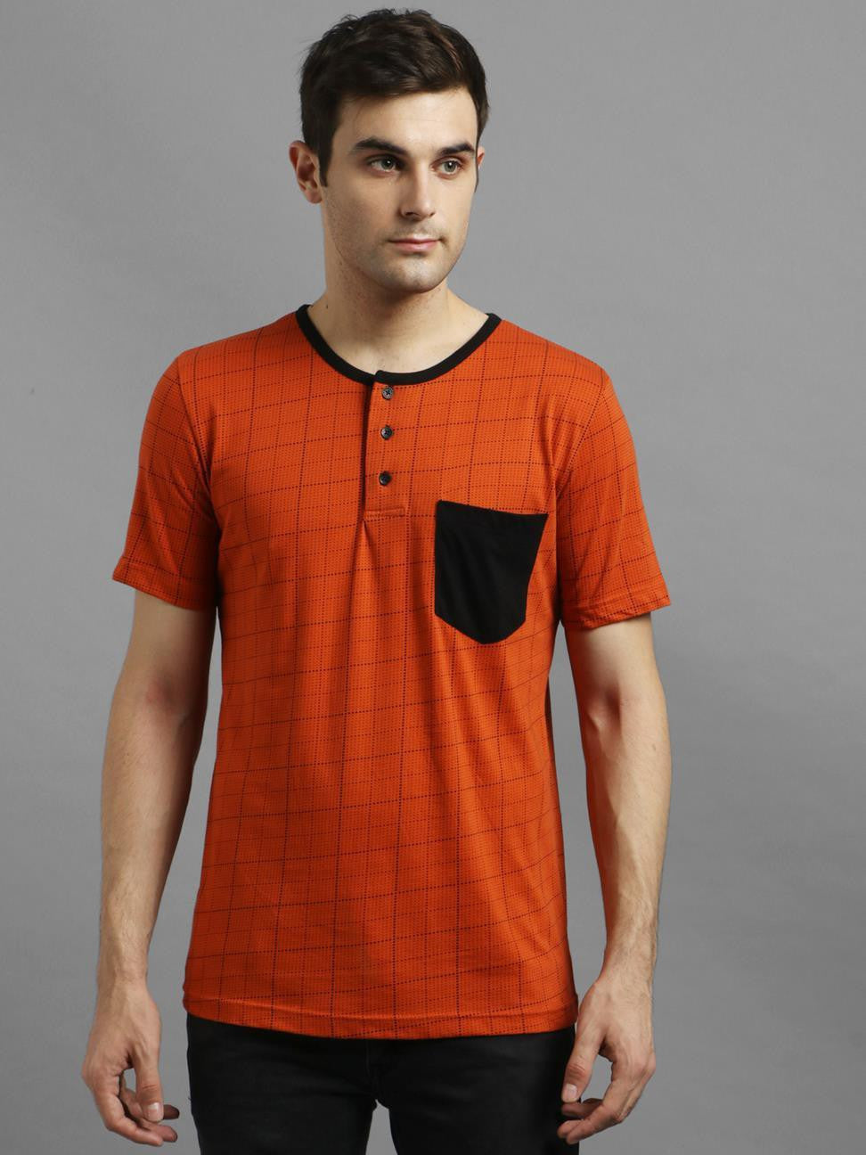 KOTTY Printed Men Round Neck Orange T-Shirt