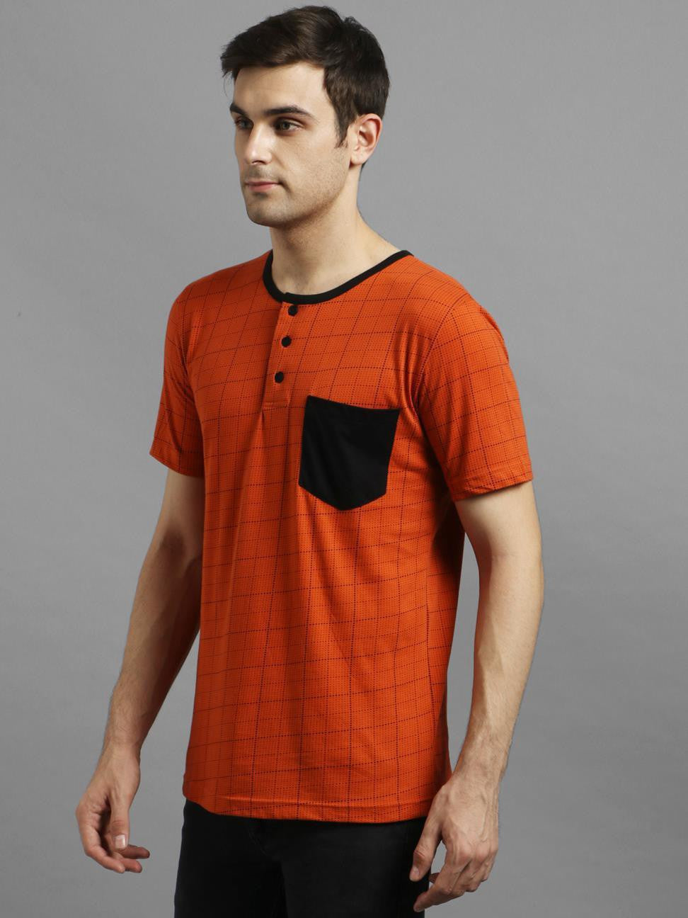 KOTTY Printed Men Round Neck Orange T-Shirt