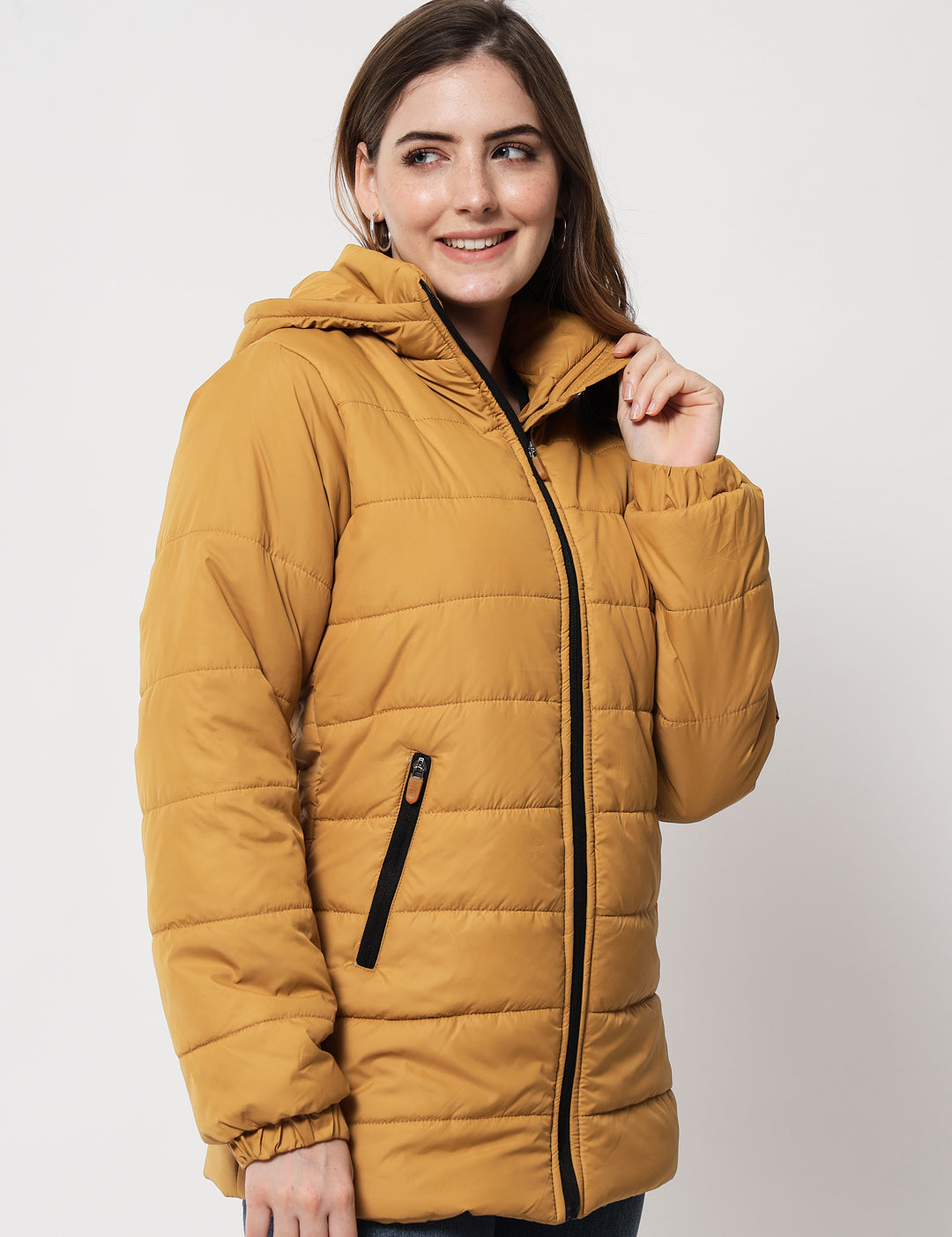 KOTTY Women Nylon Mustard Yellow Solid Puffer Jacket