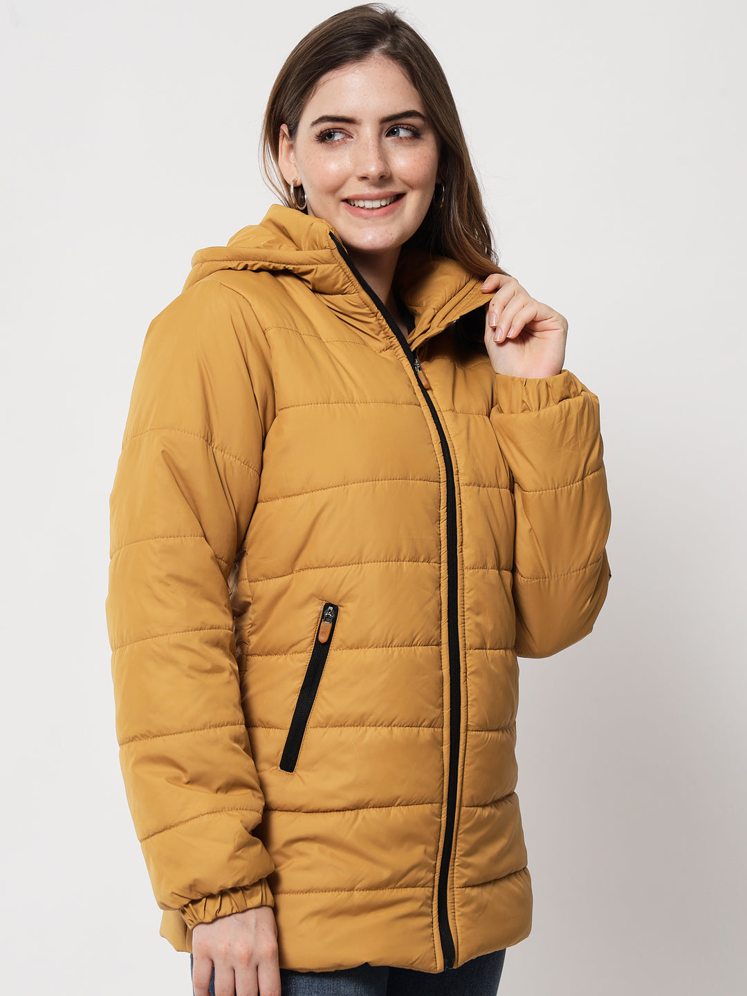 KOTTY Women Nylon Mustard Yellow Solid Puffer Jacket