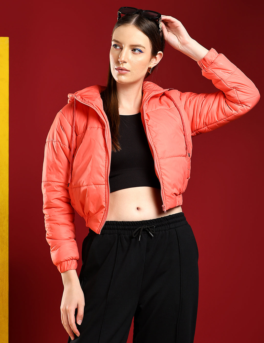 KOTTY Women's Solid Puffer Full Sleeve Zipper Hooded Jacket