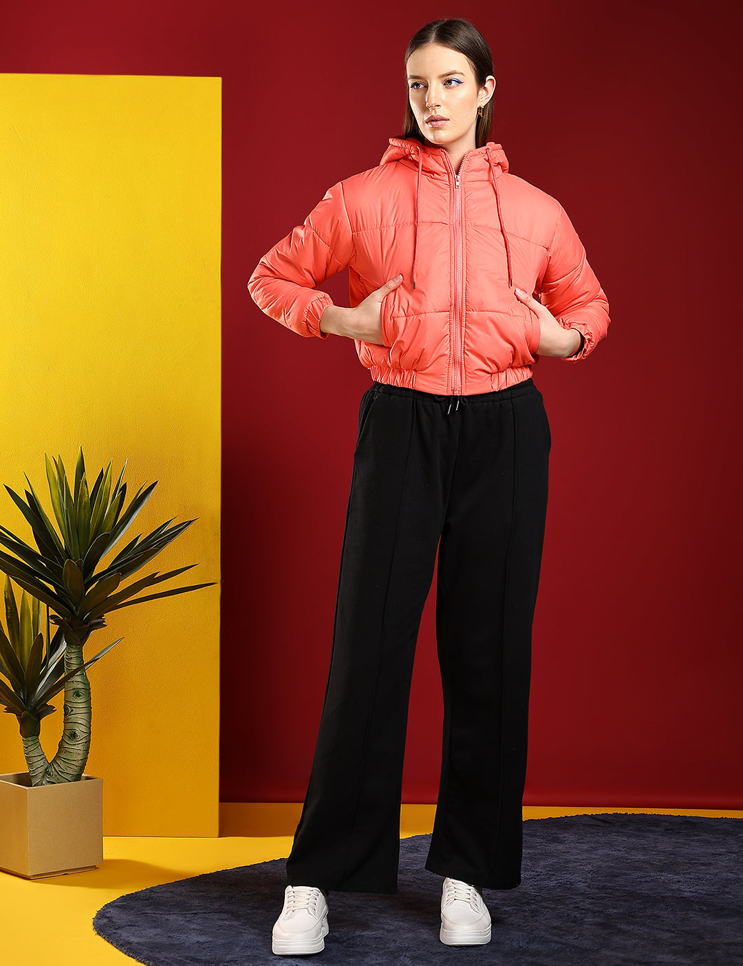 KOTTY Women's Solid Puffer Full Sleeve Zipper Hooded Jacket