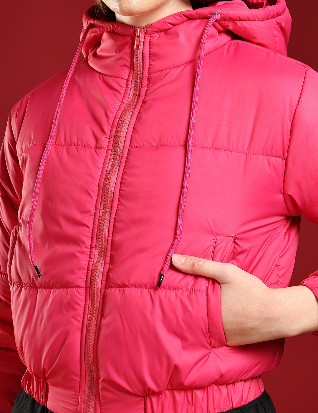 KOTTY Women's Solid Puffer Full Sleeve Zipper Hooded Jacket
