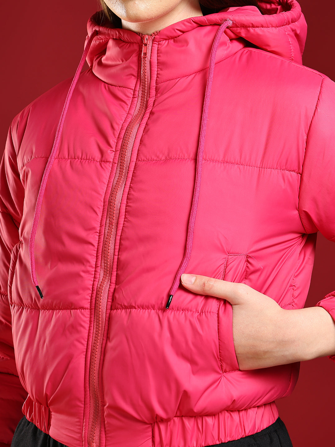 KOTTY Women's Solid Puffer Full Sleeve Zipper Hooded Jacket