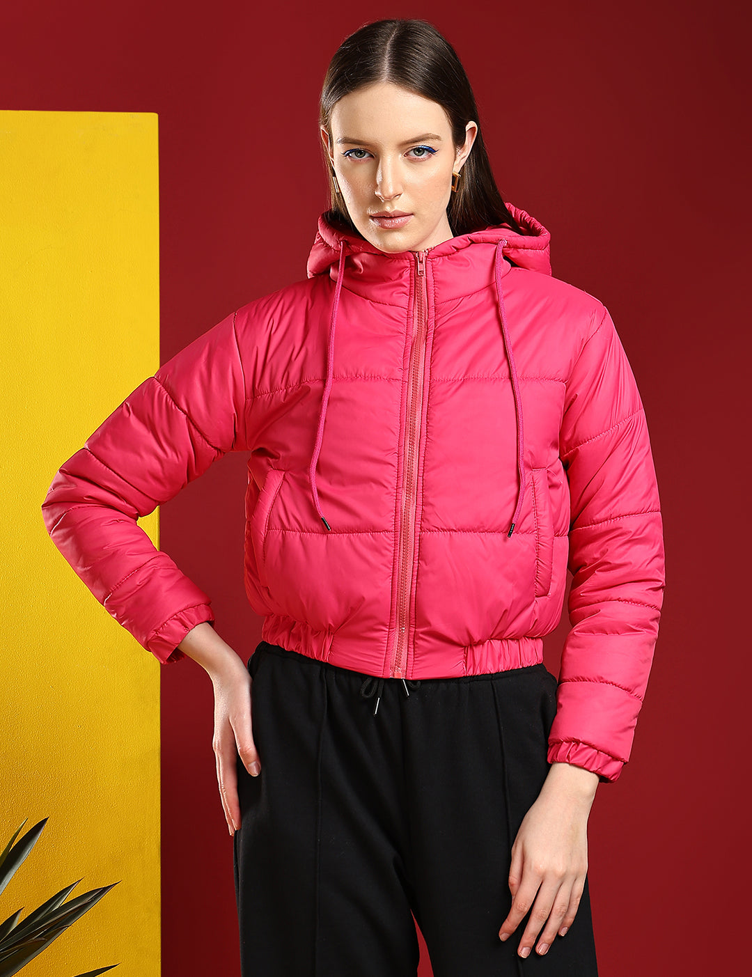KOTTY Women's Solid Puffer Full Sleeve Zipper Hooded Jacket